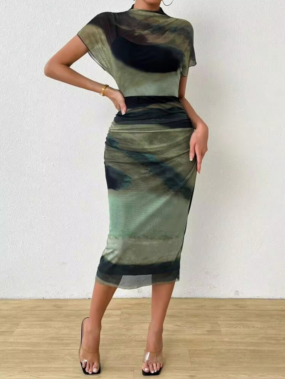 Tie-Dye Mesh Fabric Print Dress SIZE 12